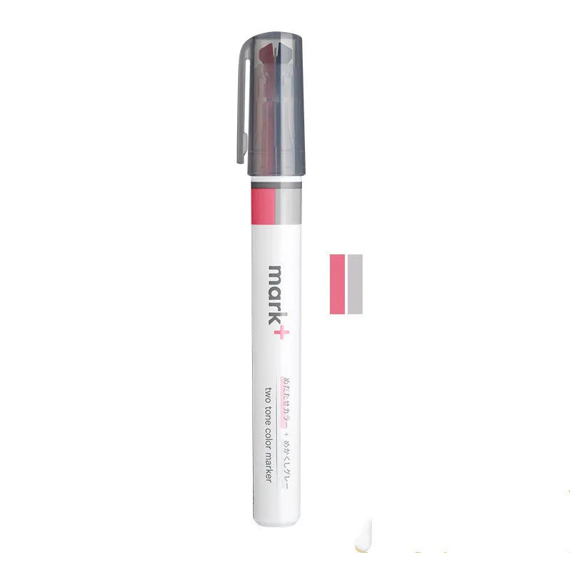 Mark+ series highlighter pen in six pastel colours showing green, grey blue, grey pink, yellow, pink, and grey yellow.