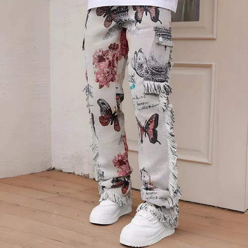 Men's animal digital printed slim fit cotton denim trousers, mid waist zip fly, available in multiple sizes