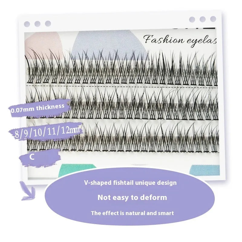 V-shaped fairy fishtail false eyelashes black fibre lashes 8-12mm length options