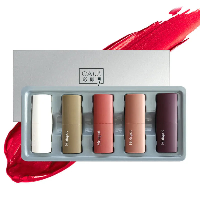 Gift box lipstick set with 5 branches, mousse velvet matte waterproof non-stick cup finish