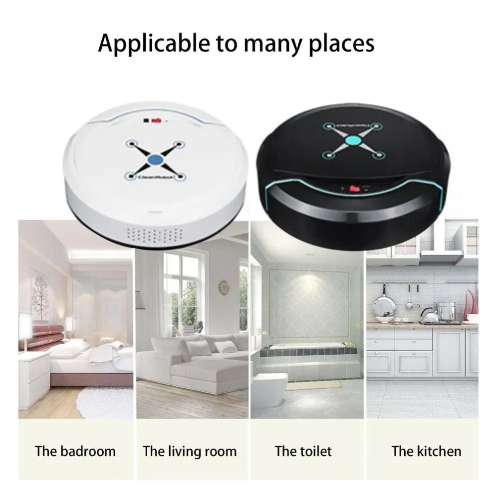 Smart robot vacuum cleaner in white, 22.8cm diameter, ABS construction, with obstacle sensors