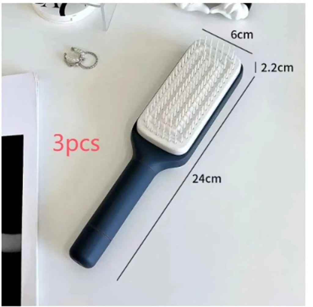 Roland purple self-cleaning hairbrush with rotating handle and anti-static massage teeth