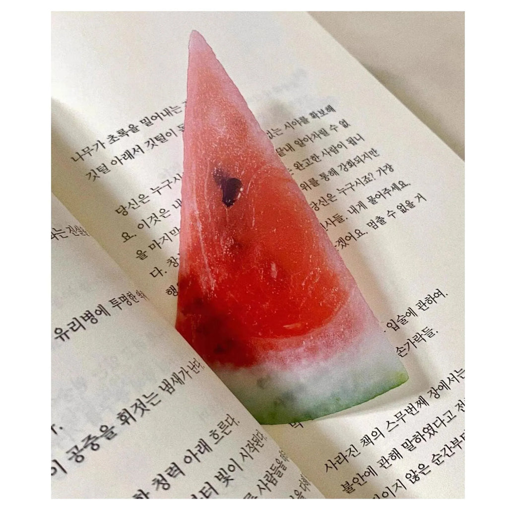 Cute transparent plastic fruit bookmark with fixed clip in watermelon red colour approximately 8-10cm tall