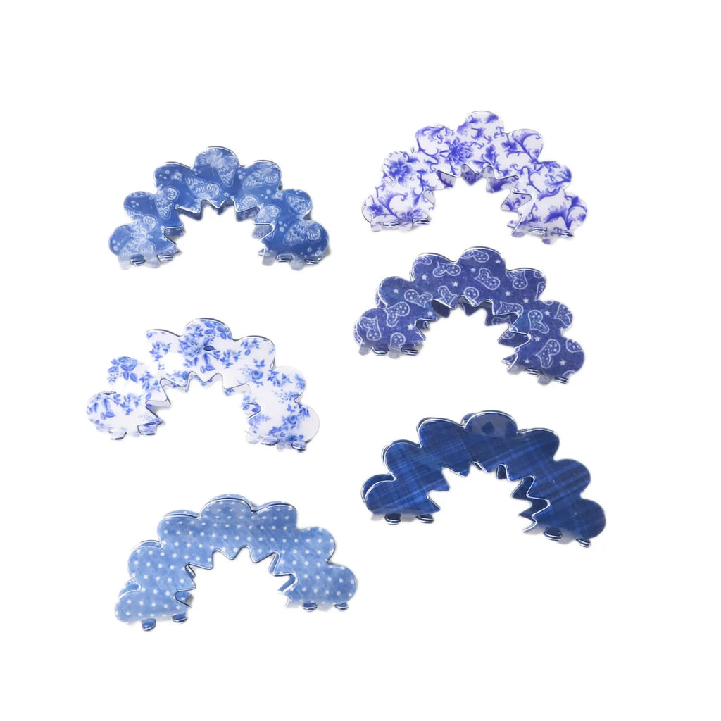 PVC hair clip barrettes for women back head asymmetric natural style blue series multicolour patterns
