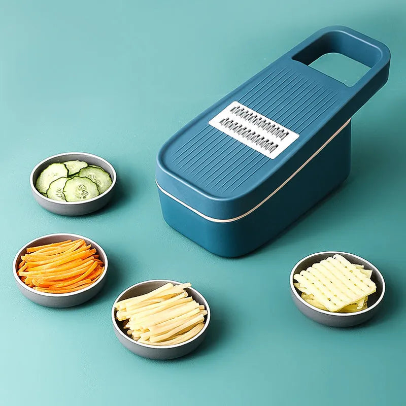 Multi function cutter with 304 stainless steel blade and PP body in Blue for kitchen slicing and shredding