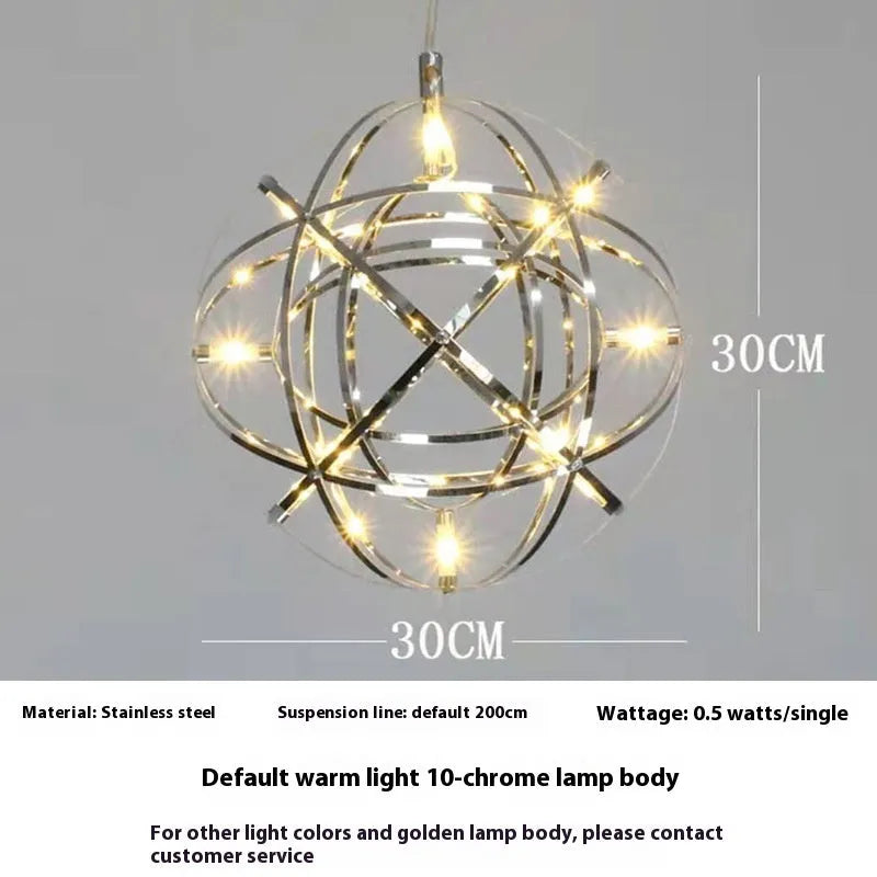 Hollow creative LED sphere chandelier stainless steel gold chrome 60cm 42 lamp beads ceiling light