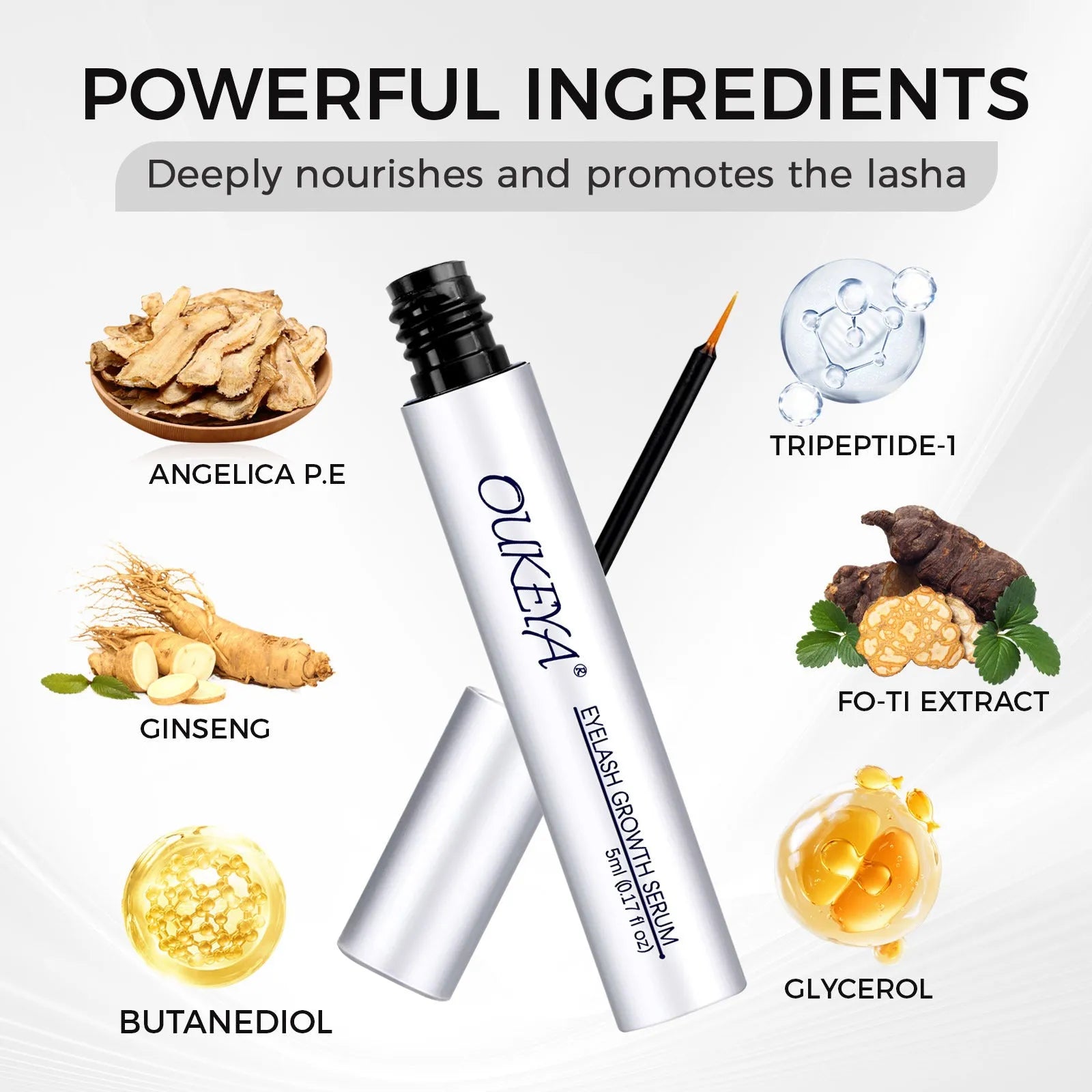 Silver packaged 5ml eyelash growth essence bottle for gentle eyelash repair and care
