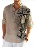 Men's thin digital bamboo linen Hawaiian shirt with stripe pattern in cardigan style