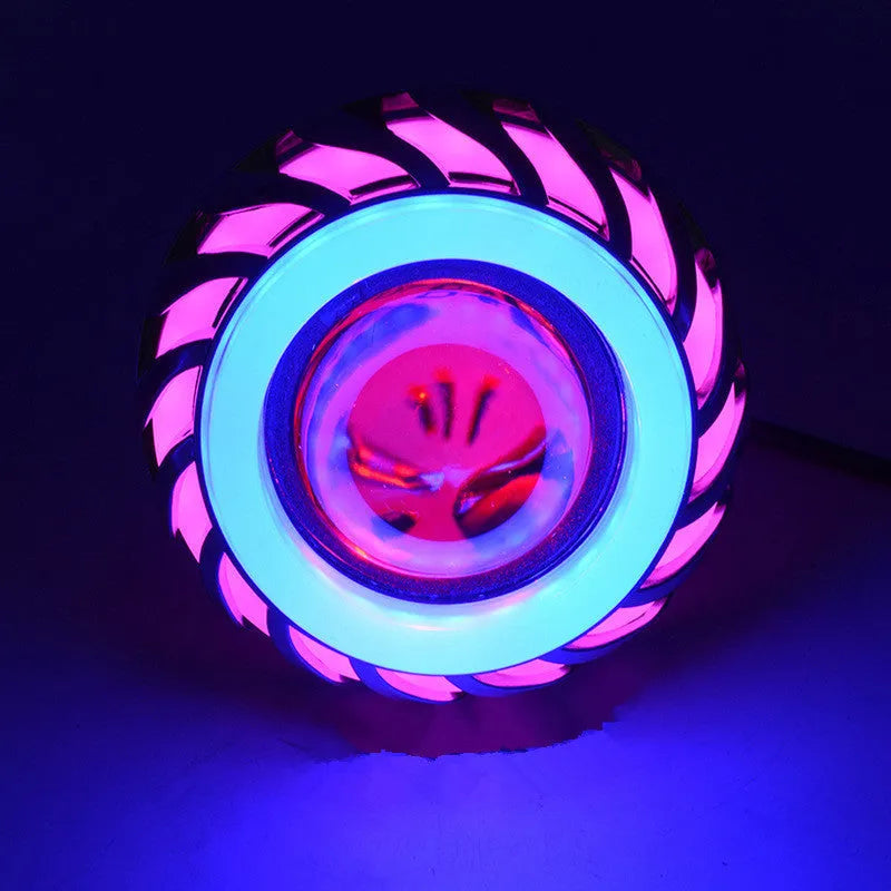 Double Aperture Tornado Angel Demon Eye LED headlight for electric cars and motorcycles, aluminium alloy housing, 9cm diameter, CREE lamp beads