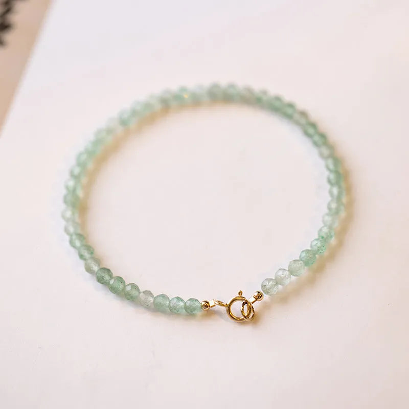 Handmade green aventurine jade bracelet with 3mm beads in vintage style for women