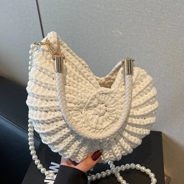 Women's woven cloth shoulder bag in European American retro style with double straps