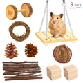 Wooden pet toy set with straw mats and woven balls for rabbits and guinea pigs