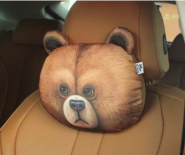 Cat lovers oblong car headrest pillow with cartoon cat print and removable cover for seat support