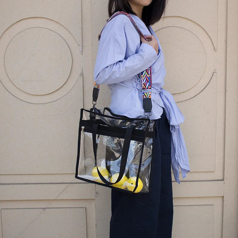 Women's transparent PVC messenger bag with crossbody strap in multiple colour options
