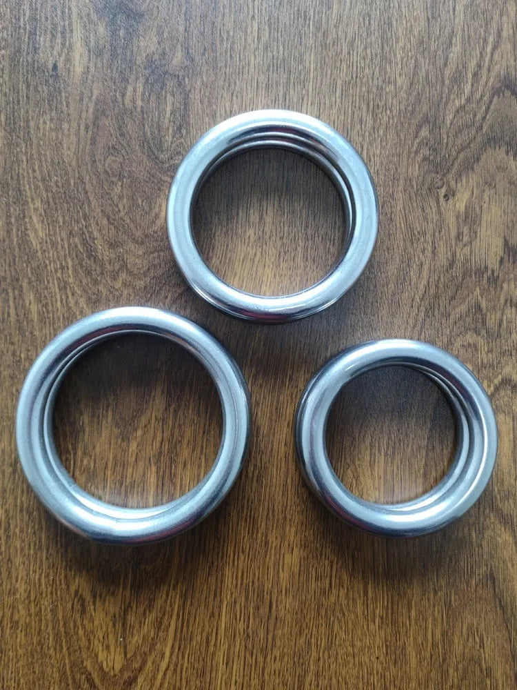 Wing Chun carbon steel training ring with electroplated finish showing three size options