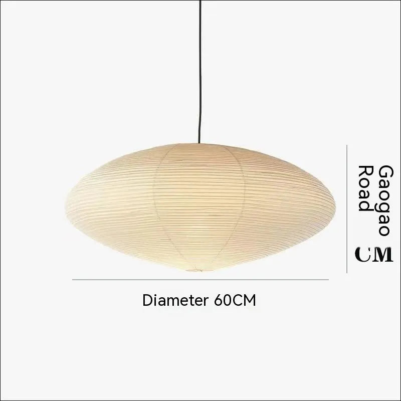 Modern paper pendant lamp with circular flat shade in natural paper material