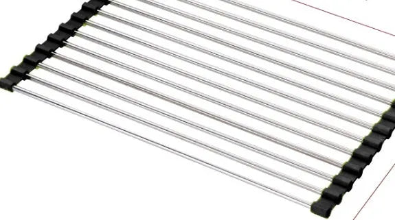 Stainless steel folding kitchen sink drain rack shown in a choice of colours