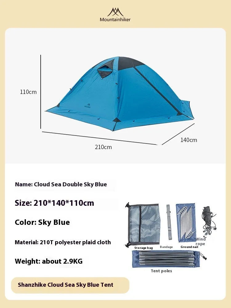 Camping rainproof sun protection portable storage tent 210D polyester checked cloth double 210x140x110cm wind resistance level 5-6 Moonlight White