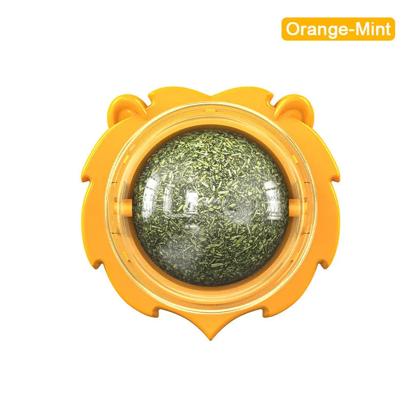 Orange lion-shaped cat toy with molar textures for dental cleaning