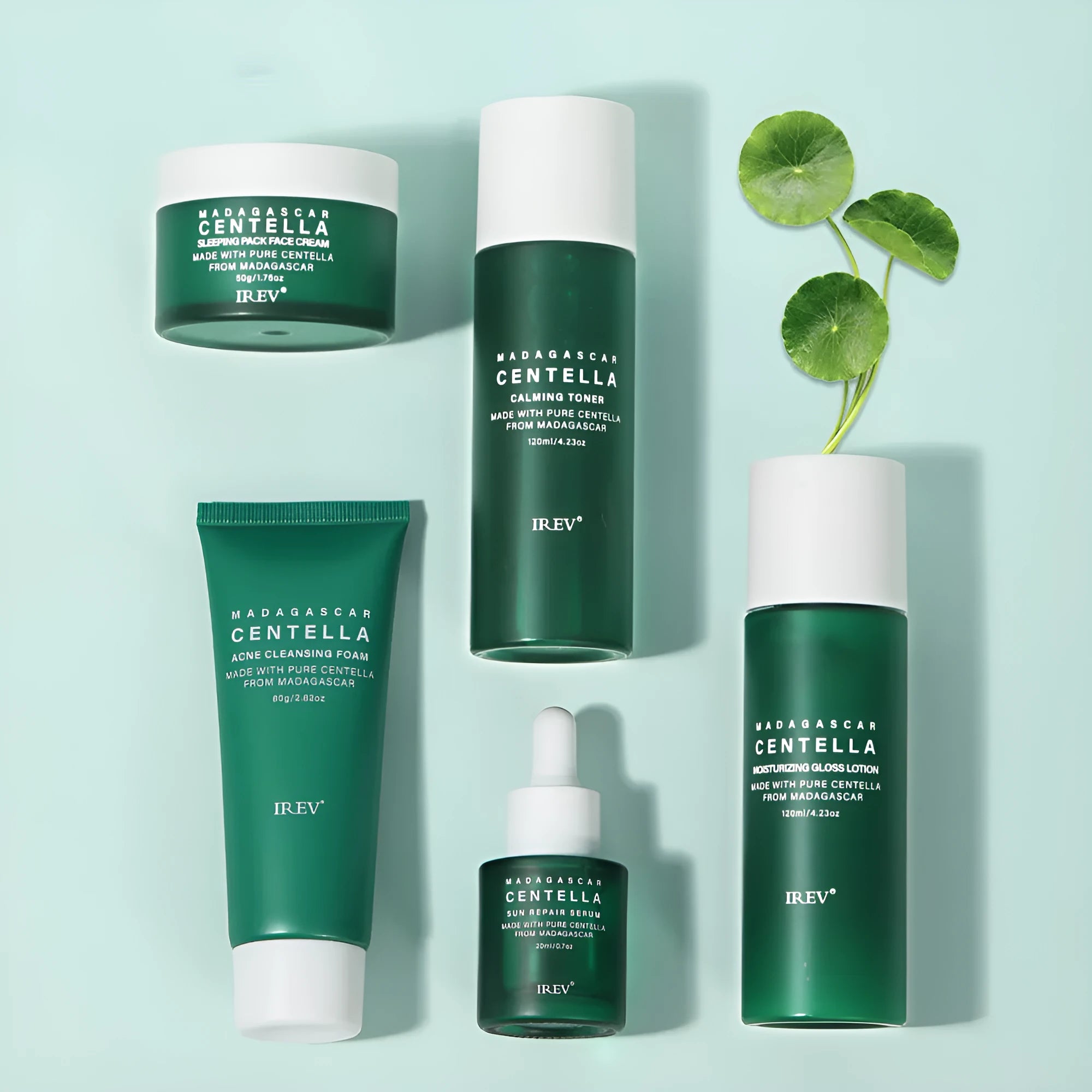 Snow Grass set combination facial skincare cosmetics with five products including Centella Asiatica for universal skin type