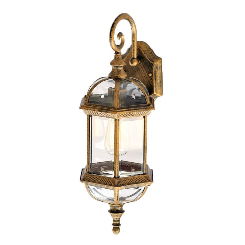 Gold aluminium outdoor waterproof wall lamp with a three-layer eight-inch frame mounted on a wall.