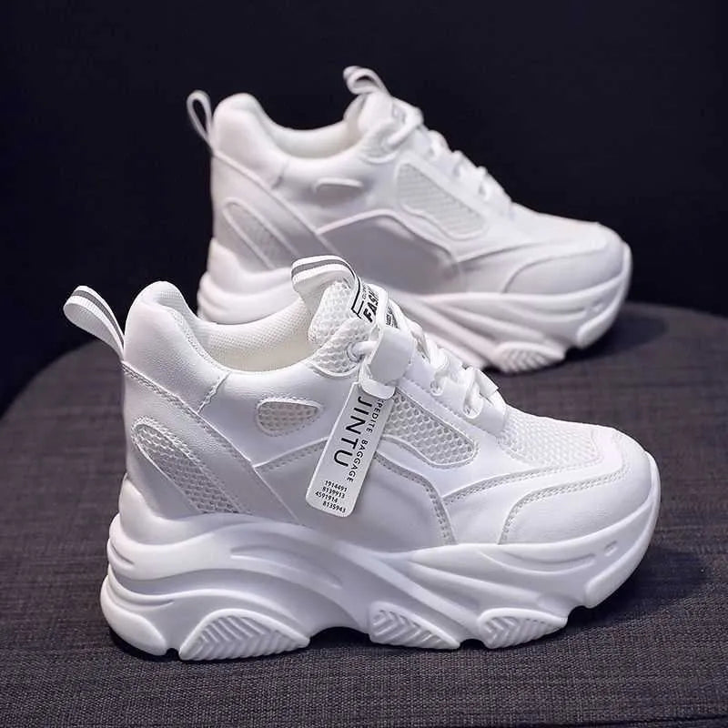 Women's casual breathable mesh platform shoes with hollow-out design, TPR sole, available in sizes 34 to 40