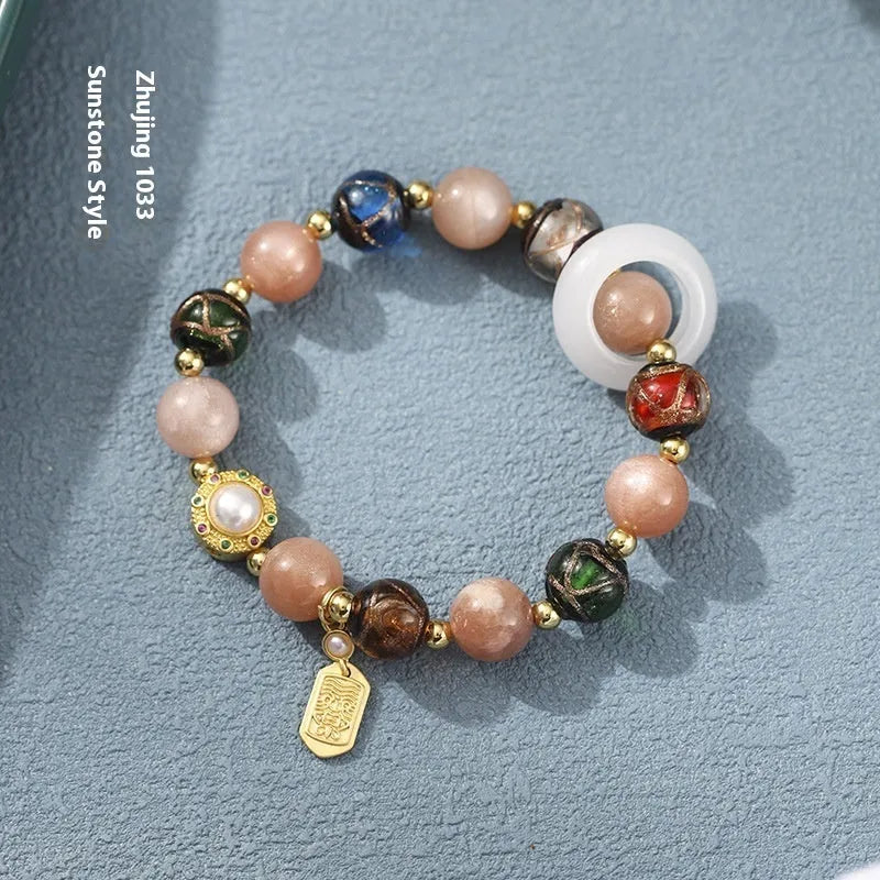 Hand-woven women's bracelet with fragrant grey coloured glaze beads and accent stones