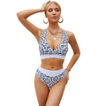 Leopard print women's bikini with V-neck design and cross banded top