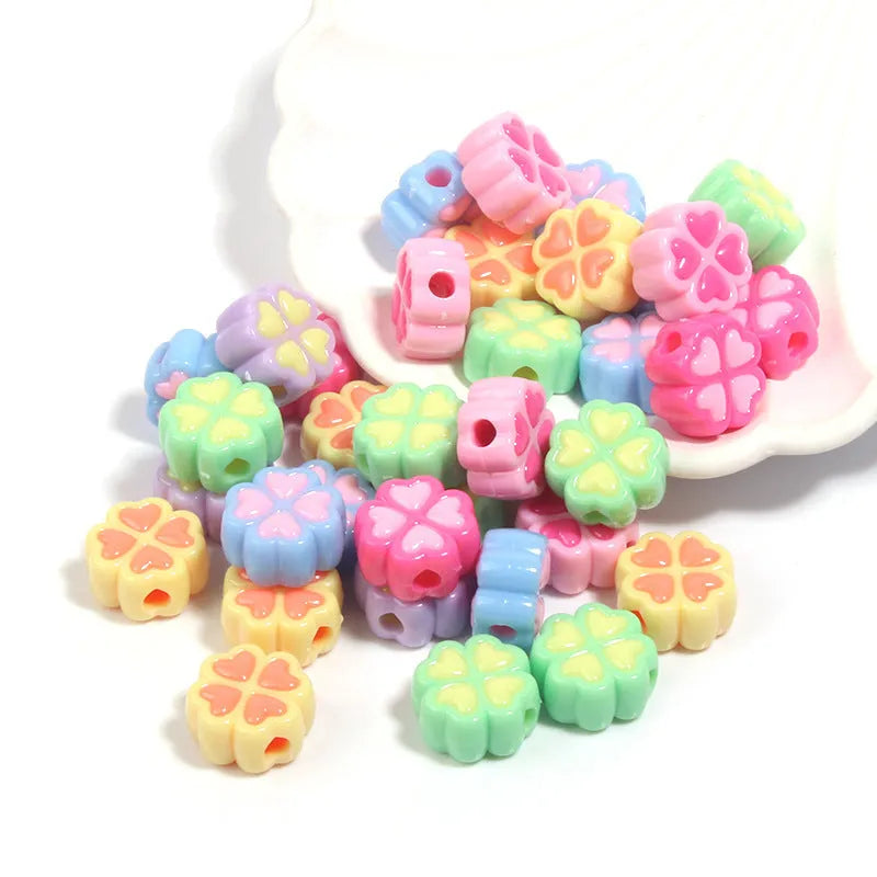 15mm acrylic four-leaf clover love pattern beads in various colours with frosted finish