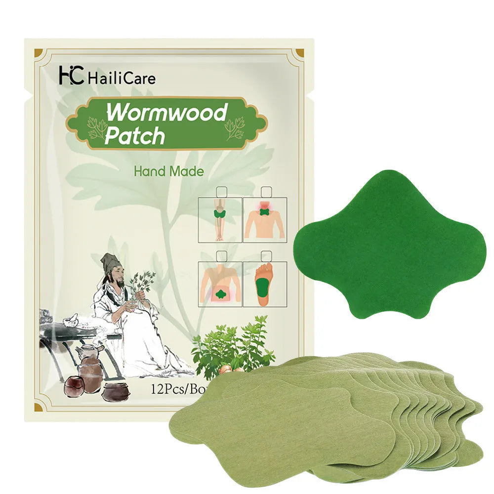 Chinese mugwort herbal patches in bag with cinnamon eucalyptus mint osmanthus leaf formula for knee lumbar spine foot