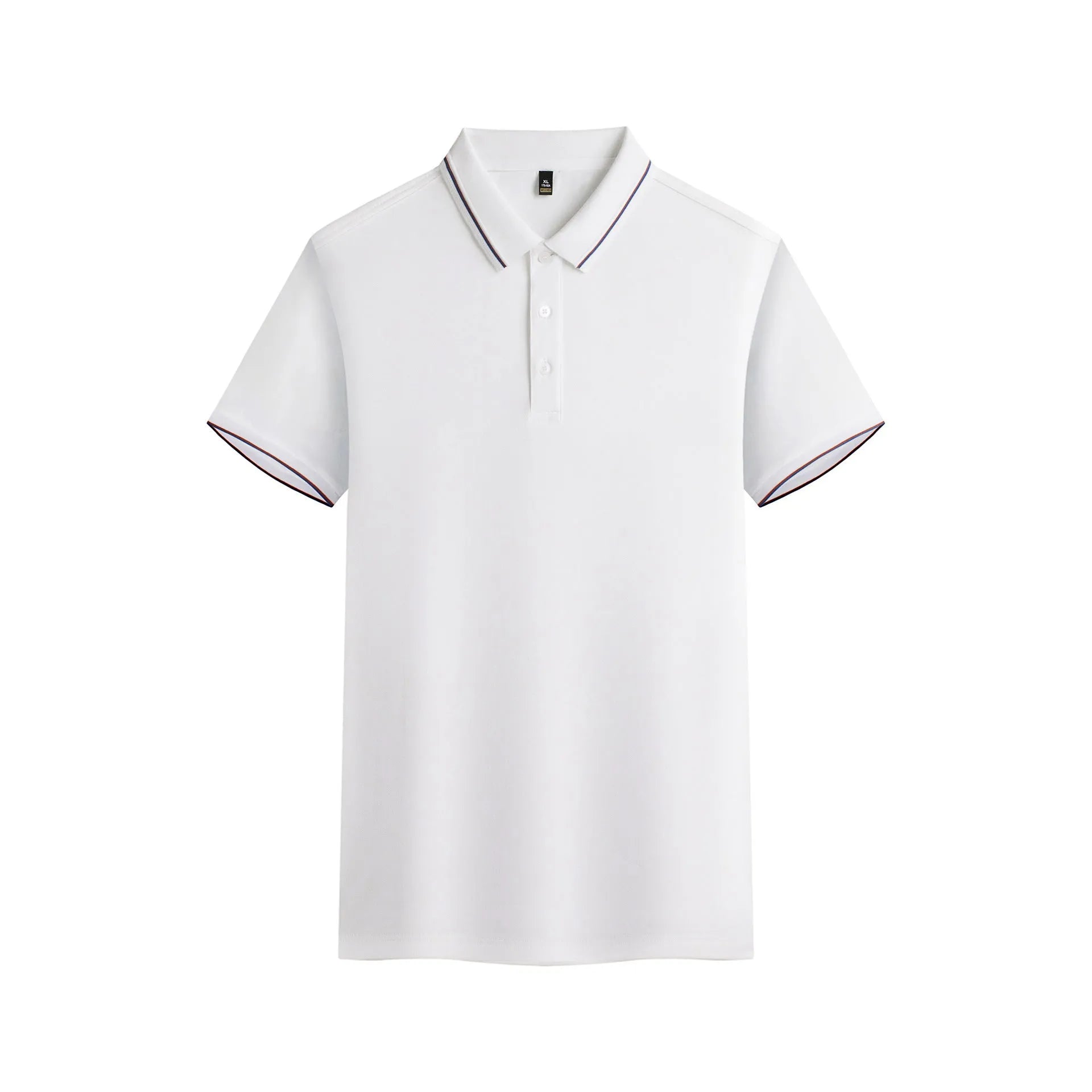 Men's navy blue short-sleeved polo shirt made from quick-drying polyester fabric for summer.