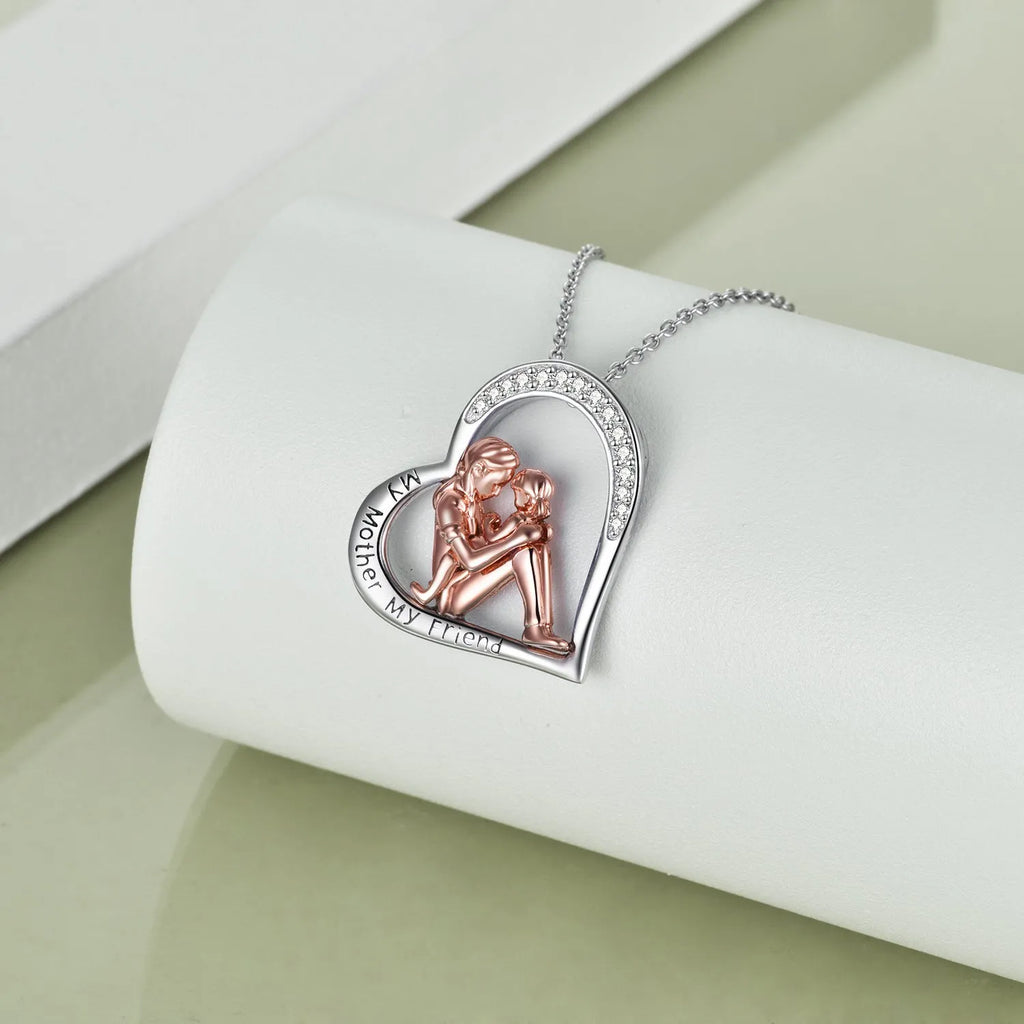 925 sterling silver heart pendant necklace engraved with My Mother My Friend