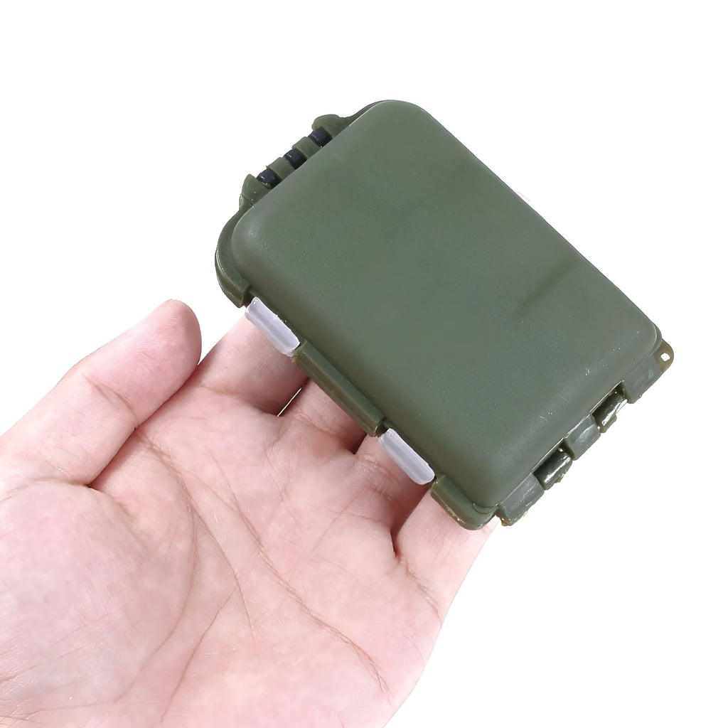 Small plastic fishing tackle storage box with 10 compartments in black, green or blue