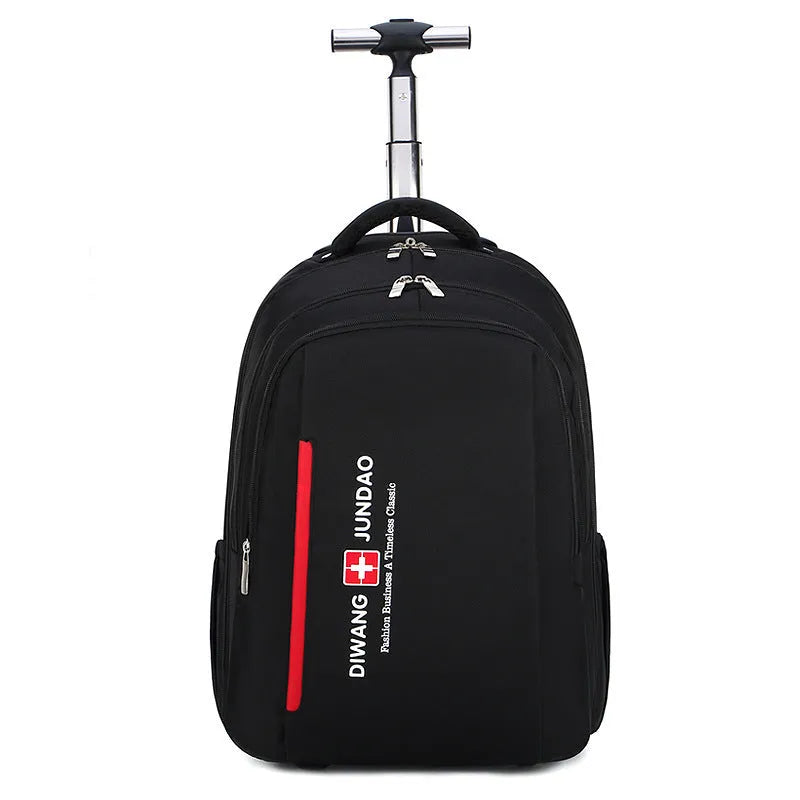 Black 18-inch nylon business backpack trolley bag with letter pattern lining and shoulder straps