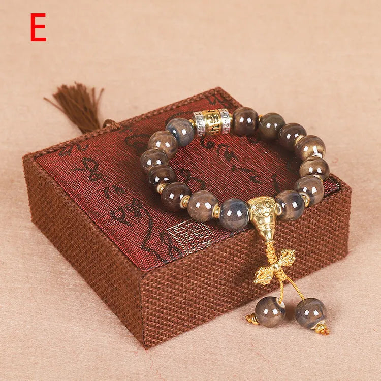 Men's gradient ceramic blessing bracelet with coloured glaze beads, shown in one of six colour types.