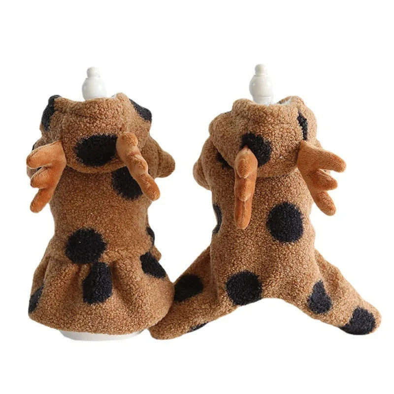 Polka dot elk design pet clothing for cats and dogs in skirt and four-legged styles