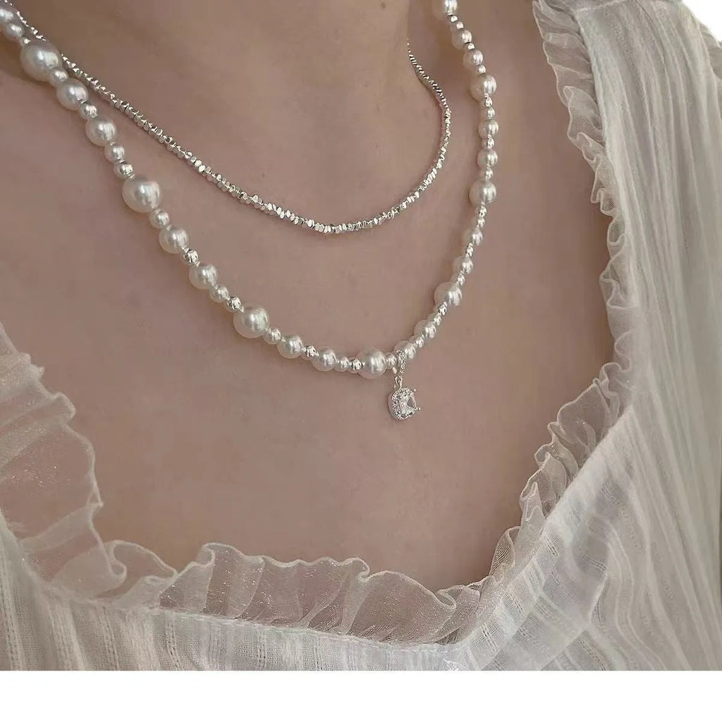 Cube sugar pearl necklace Korean style star pendant clavicle chain for women copper electroplated