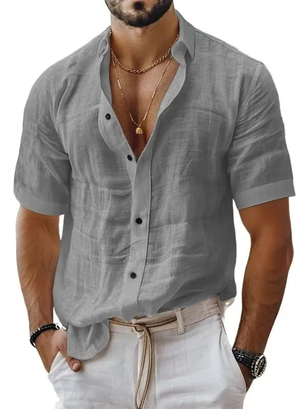 Men's short sleeve lapel shirt in solid colour with cardigan style design