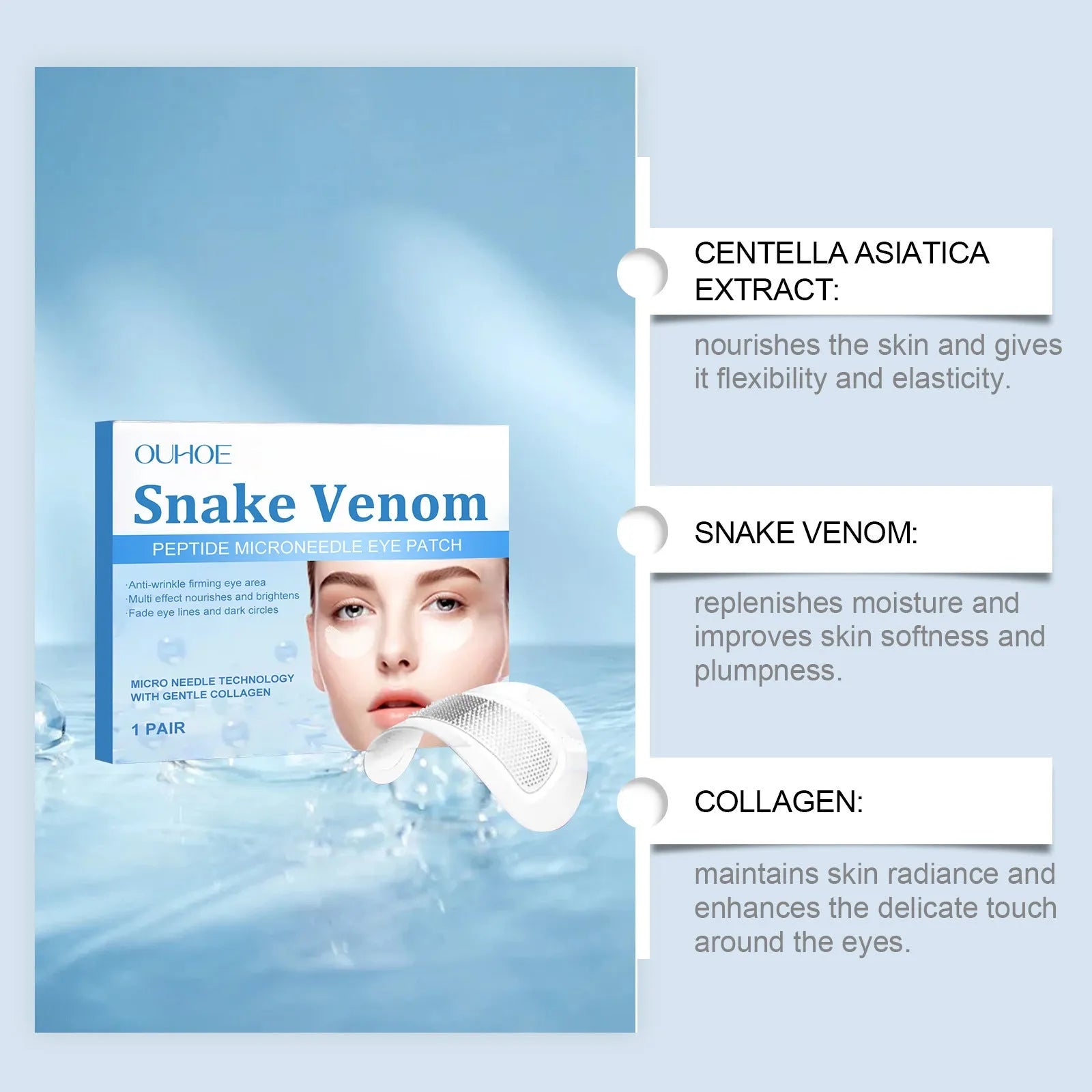Elastic eye care patch with microneedle technology for wrinkle treatment containing nicotinamide and collagen