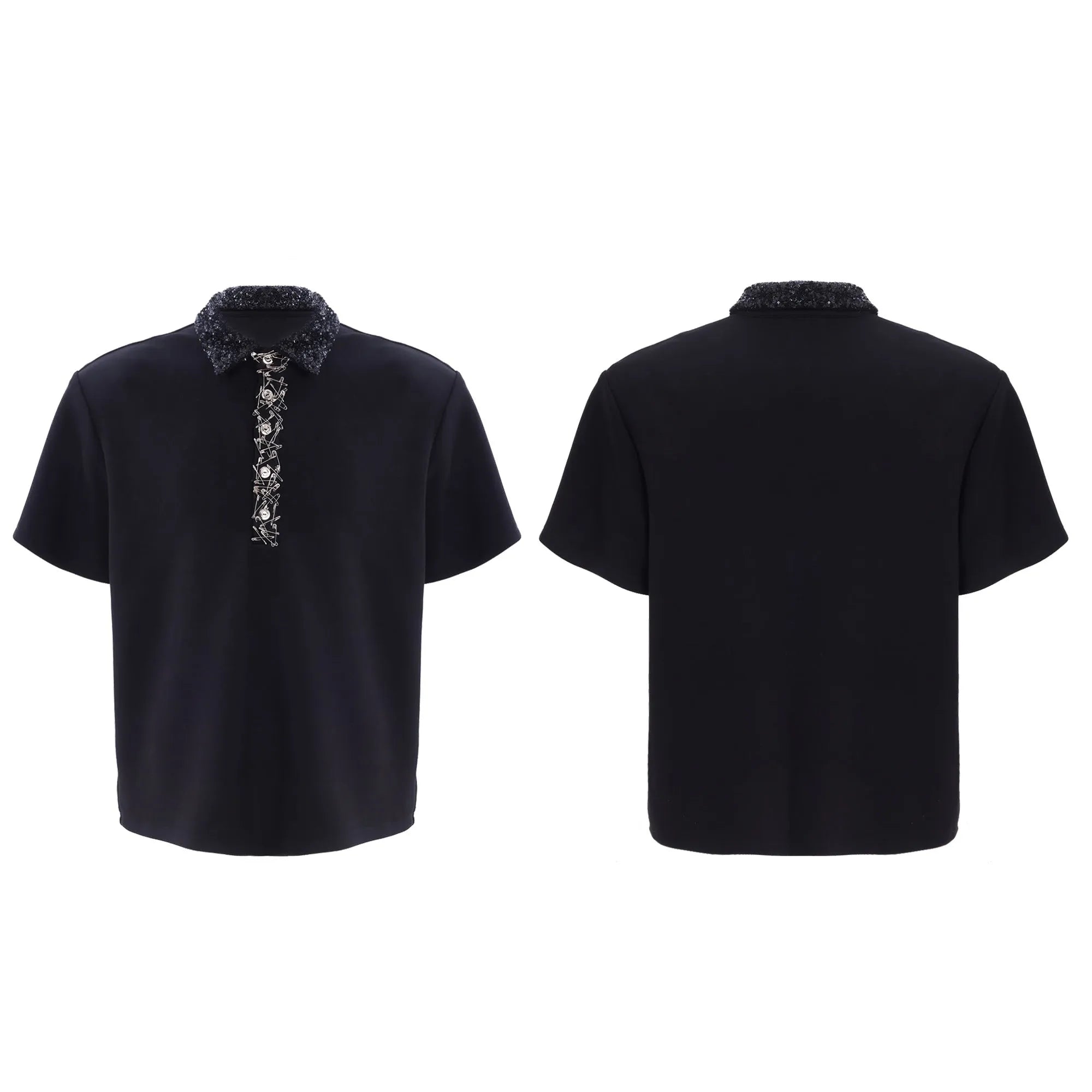 Men's square collar loose fit polo shirt in polyester short sleeve design