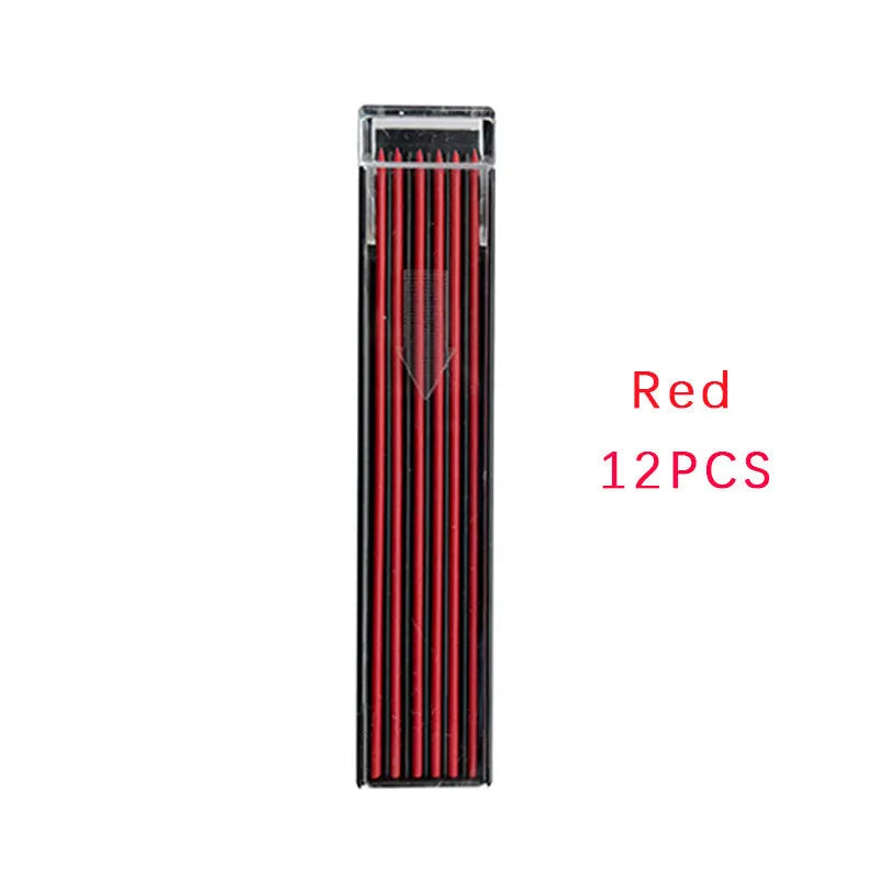Boxed pencil refill with 12 erasable mechanical pencil replacement leads in rainbow colours for drawing and painting