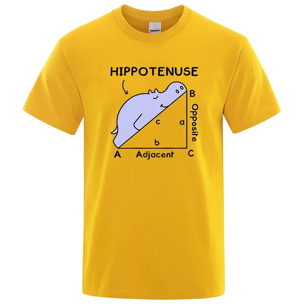 Loose fit cotton t-shirt with white hippotenuse opposite adjacent math joke print on army green fabric