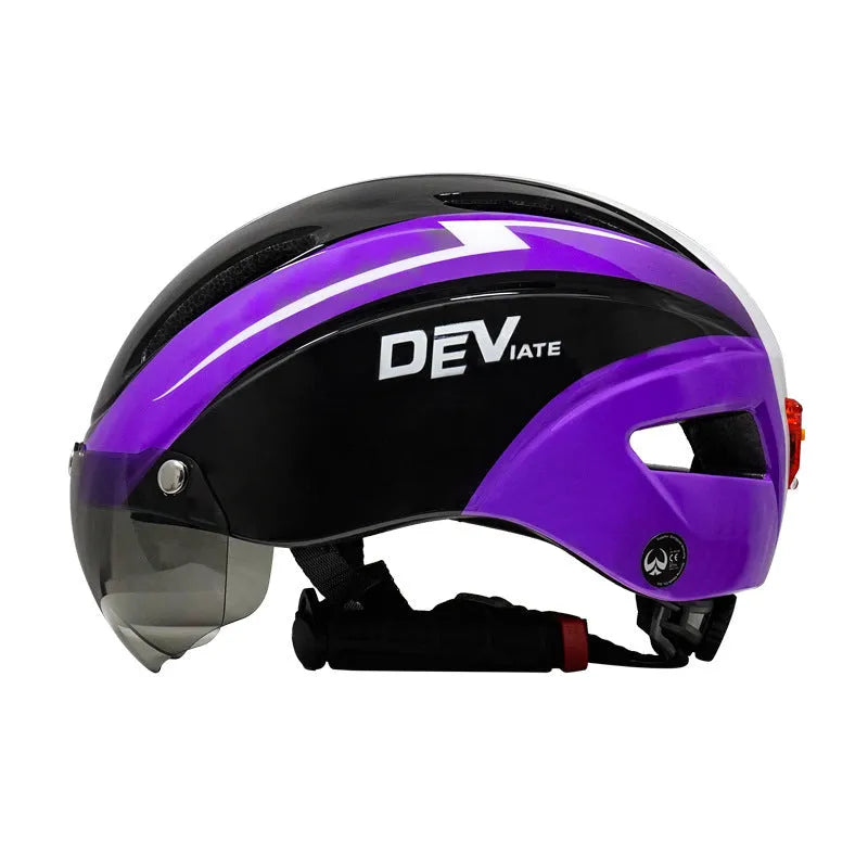 Adult bicycle helmet with integrated taillight restraint in multiple colour options including orange blue black