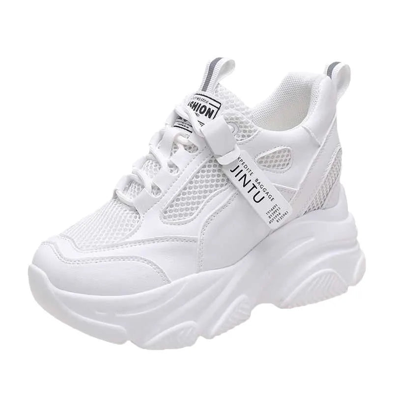 Women's casual breathable mesh platform shoes with hollow-out design, TPR sole, available in sizes 34 to 40
