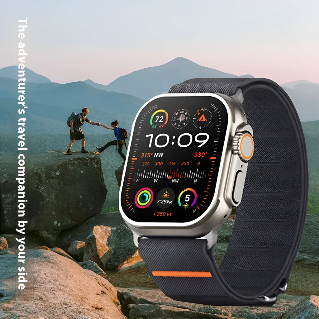 Elastic nylon Apple watchband with stainless steel buckle in multiple colour options