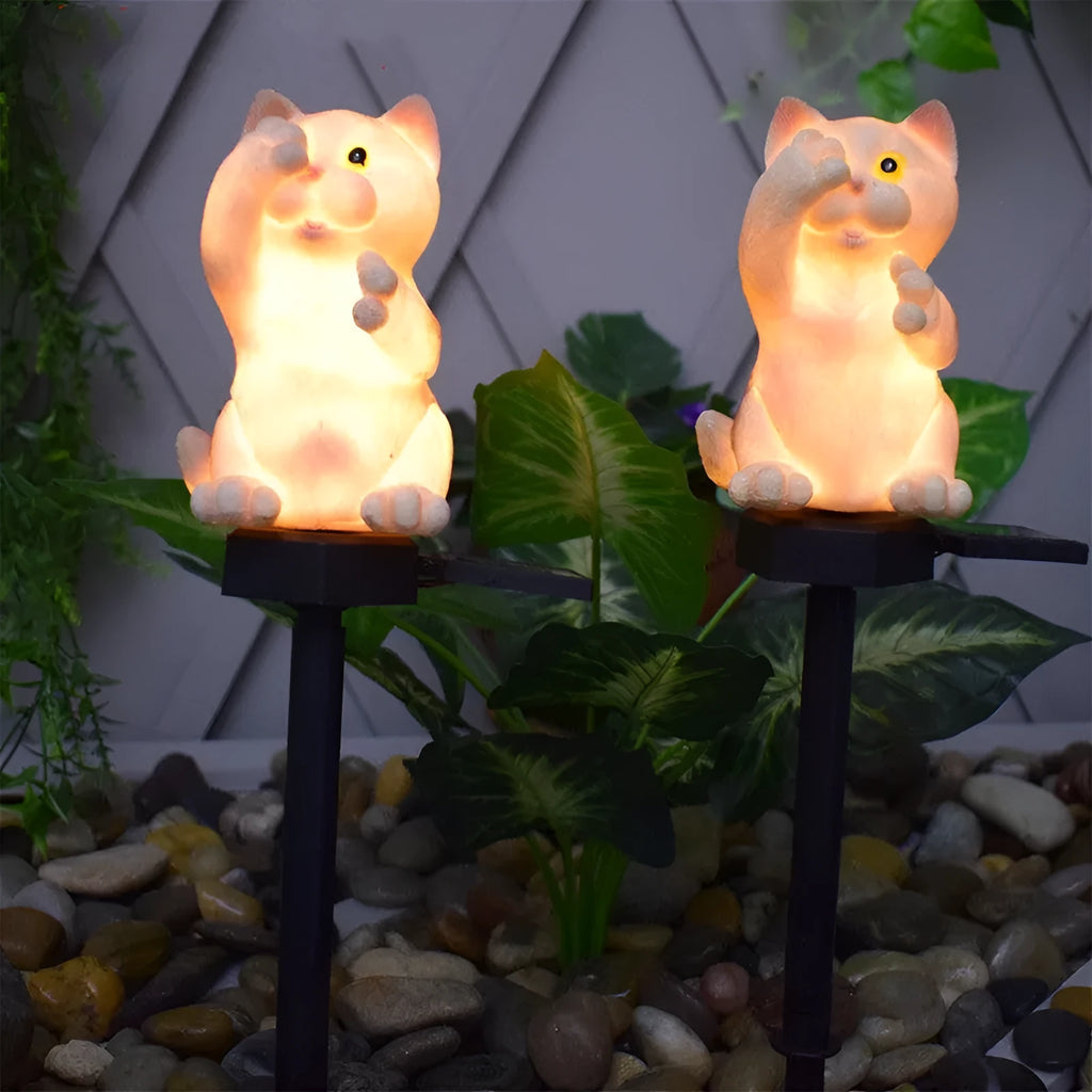 Brown cat-shaped solar lawn light for garden with LED illumination