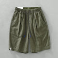 Men's linen casual shorts with loose straight-leg drooping style in black or green colours