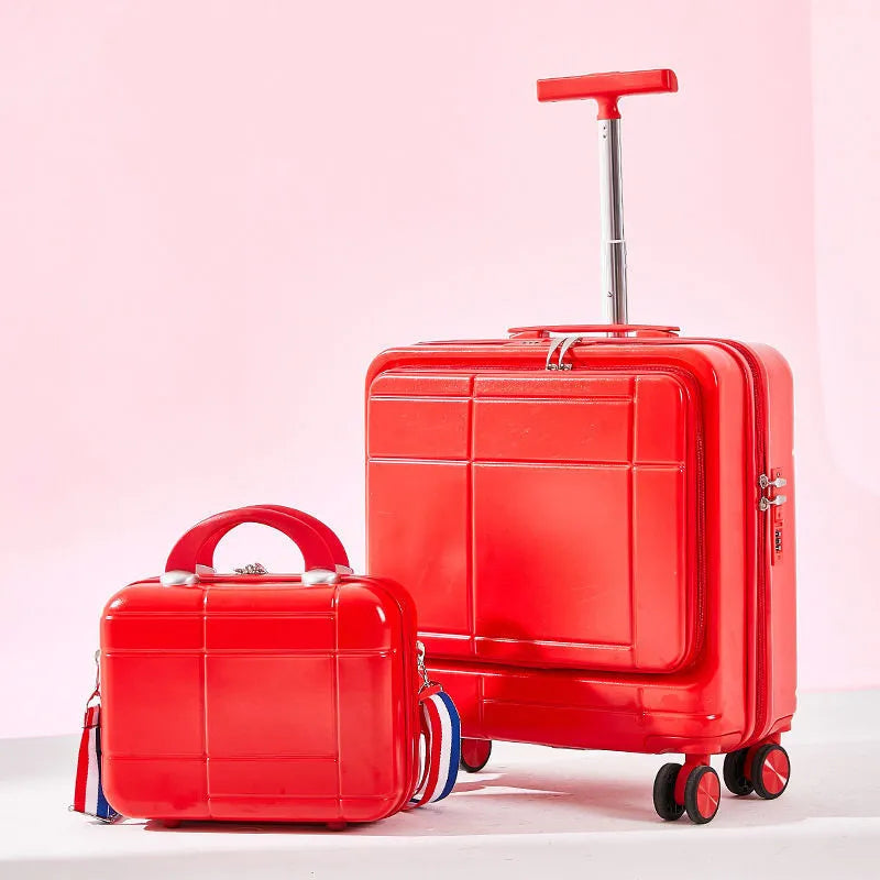 14-inch lightweight PC trolley suitcase with universal wheels and lock in black colour