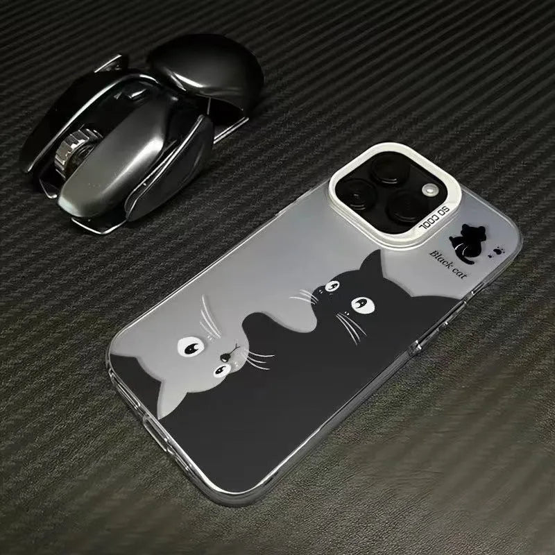 Cute black cat hard shell PC phone case for Apple iPhone 16 Pro Max, back view, anti-fingerprint coating