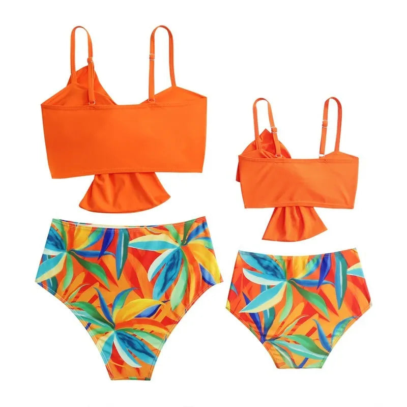 Women's big bow bikini set with swim shorts bottom in bright colour options